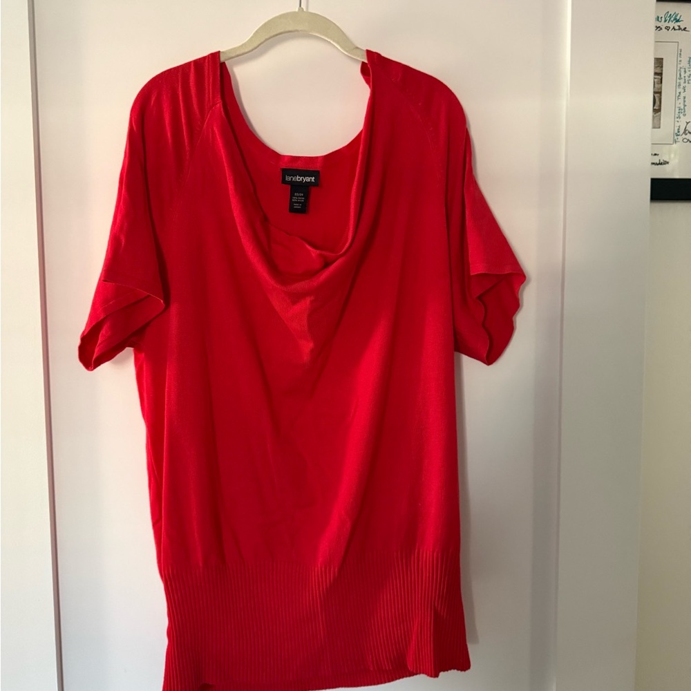 Lane Bryant Vibrant Red Cowl Neck Short Sleeve Top